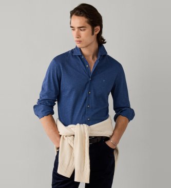 Hackett London Blaues Melange-Piqué-Hemd