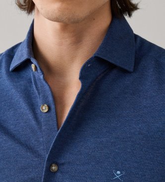 Hackett London Blaues Melange-Piqué-Hemd
