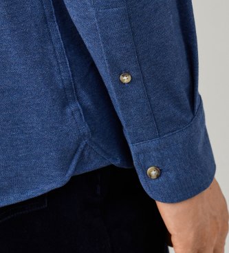 Hackett London Blaues Melange-Piqué-Hemd