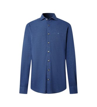 Hackett London Blaues Melange-Piqué-Hemd