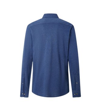 Hackett London Blaues Melange-Piqué-Hemd