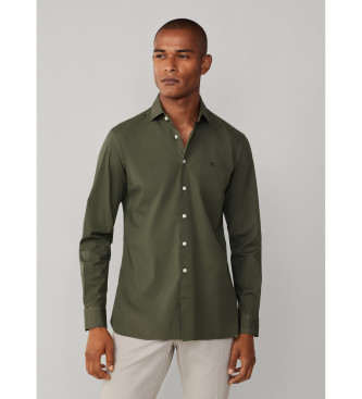 Hackett London Camisa de popelina stretch com corte � medida verde