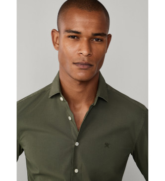 Hackett London Camisa de popelina stretch com corte � medida verde