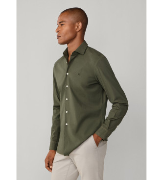 Hackett London Camisa de popelina stretch com corte � medida verde