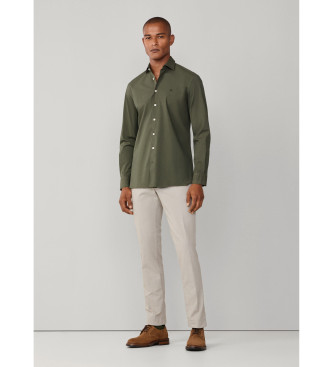 Hackett London Camisa de popelina stretch com corte � medida verde