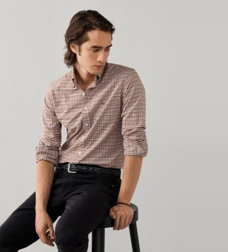 Hackett London Orangefarbenes Oxford-Hemd mit Vichy-Karo