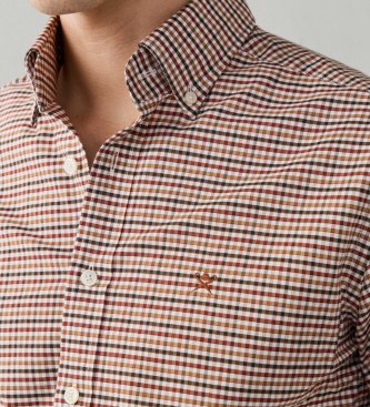Hackett London Orangefarbenes Oxford-Hemd mit Vichy-Karo