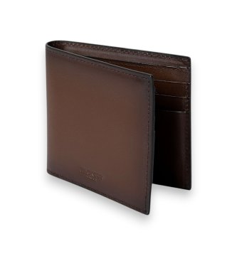 Hackett London Portefeuille pliable en cuir avec logo en relief marron