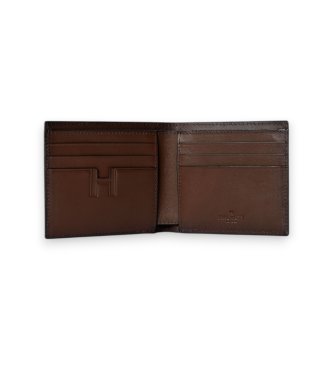 Hackett London Portefeuille pliable en cuir avec logo en relief marron