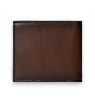 Hackett London Portefeuille pliable en cuir avec logo en relief marron