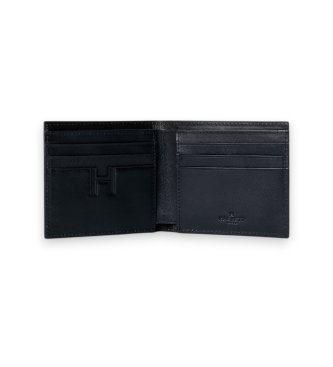 Hackett London Portefeuille pliant en cuir avec logo en relief noir