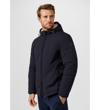 Hackett London Srednje debela puhovka s kapuco v mornarsko modri barvi