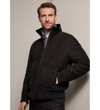 Hackett London Brązowa kurtka Bomber Shearling