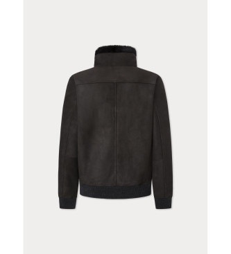 Hackett London Brązowa kurtka Bomber Shearling