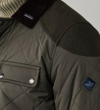 Hackett London Veste en cuir Kinloch Hybrid vert olive