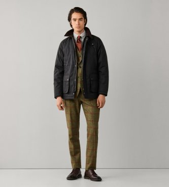 Hackett London Giacca sahariana di cotone cerato verde