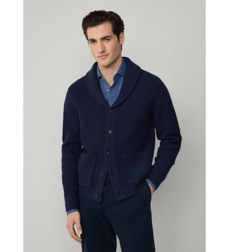 Hackett London vest van merinoswol met marine sjaalkraag