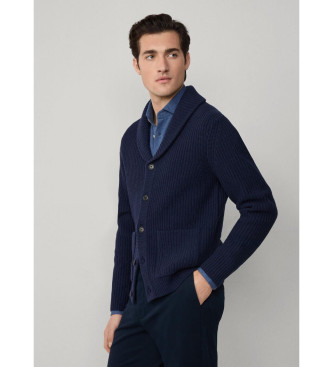 Hackett London vest van merinoswol met marine sjaalkraag