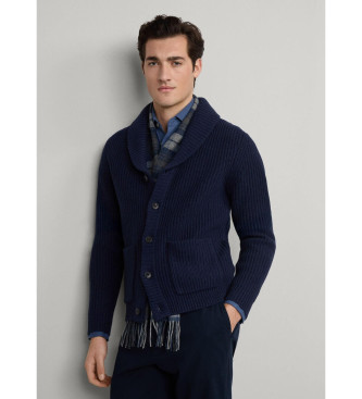 Hackett London vest van merinoswol met marine sjaalkraag