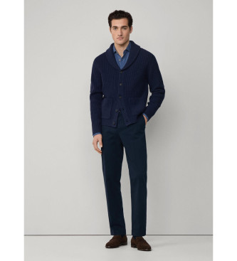 Hackett London vest van merinoswol met marine sjaalkraag