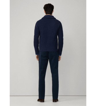 Hackett London vest van merinoswol met marine sjaalkraag