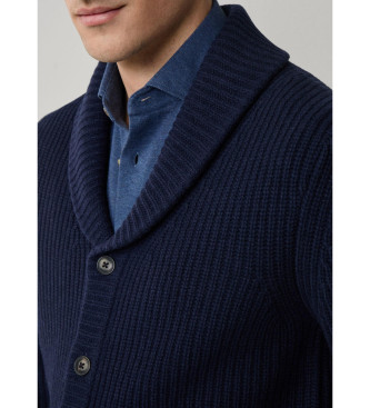 Hackett London vest van merinoswol met marine sjaalkraag