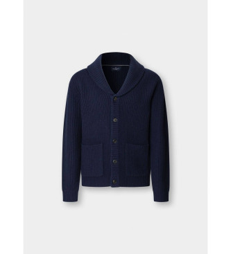 Hackett London vest van merinoswol met marine sjaalkraag