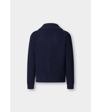Hackett London vest van merinoswol met marine sjaalkraag