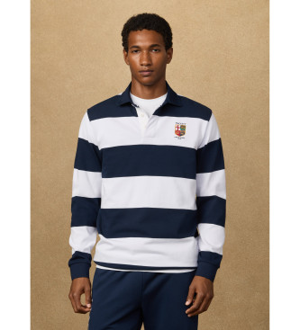 Hackett London Polo da rugby a righe dalla vestibilità classica, bianca, blu navy