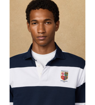 Hackett London Polo da rugby a righe dalla vestibilità classica, bianca, blu navy