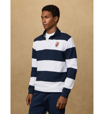 Hackett London Polo da rugby a righe dalla vestibilità classica, bianca, blu navy