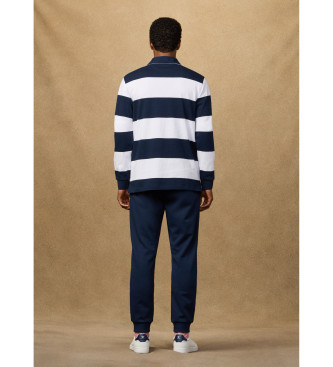 Hackett London Polo da rugby a righe dalla vestibilità classica, bianca, blu navy