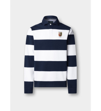 Hackett London Polo da rugby a righe dalla vestibilità classica, bianca, blu navy