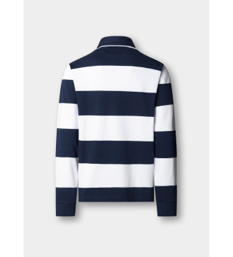 Hackett London Polo da rugby a righe dalla vestibilità classica, bianca, blu navy