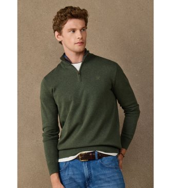 Hackett London Jersey con cremallera Essential Cotton verde oliva