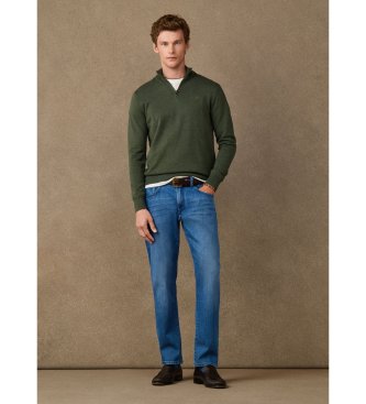 Hackett London Jersey con cremallera Essential Cotton verde oliva