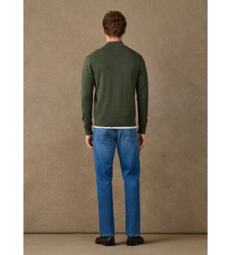 Hackett London Jersey con cremallera Essential Cotton verde oliva