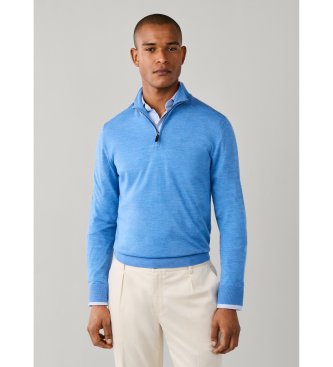 Hackett London Ess Merino Hzip-tröja med dragkedja, blå