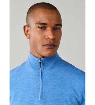 Hackett London Ess Merino Hzip-tröja med dragkedja, blå