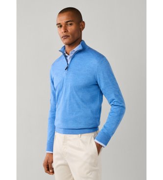 Hackett London Ess Merino Hzip-tröja med dragkedja, blå