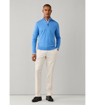 Hackett London Ess Merino Hzip-tröja med dragkedja, blå