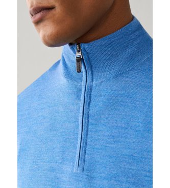 Hackett London Ess Merino Hzip-tröja med dragkedja, blå