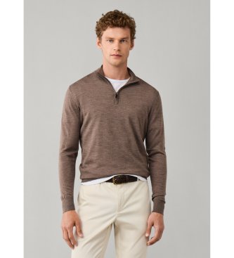 Hackett London Ess Merino Hzip-tröja med dragkedja, beige