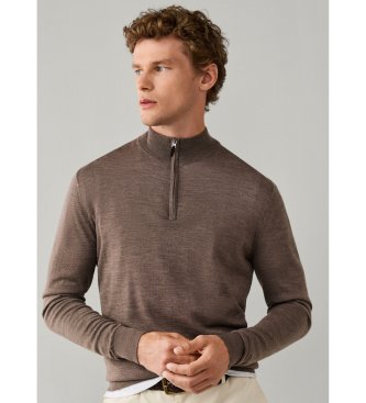 Hackett London Ess Merino Hzip-tröja med dragkedja, beige