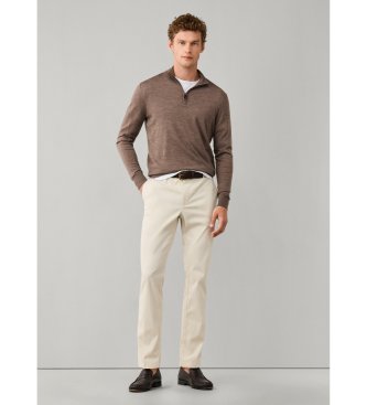 Hackett London Ess Merino Hzip-tröja med dragkedja, beige
