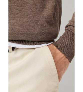 Hackett London Ess Merino Hzip-tröja med dragkedja, beige