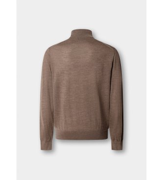 Hackett London Ess Merino Hzip-tröja med dragkedja, beige