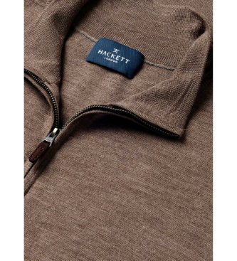 Hackett London Ess Merino Hzip-tröja med dragkedja, beige