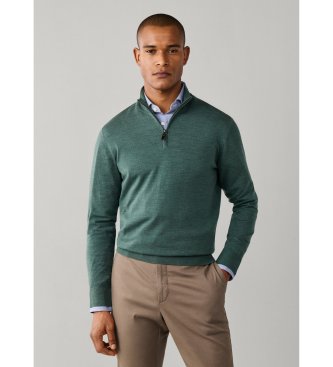 Hackett London Ess Merino Hzip-tröja med dragkedja, olivgrön