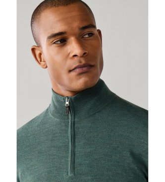 Hackett London Ess Merino Hzip-tröja med dragkedja, olivgrön